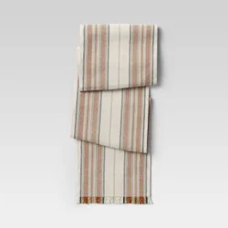 72" x 14" Cotton Striped Table Runner Orange - Threshold™: Traditional Fall Decor, Machine Washable, Linen Blend