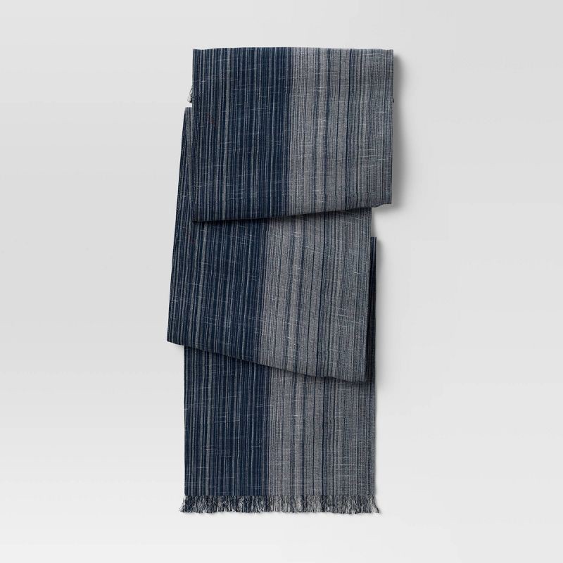slide 1 of 4, 72" x 14" Cotton Striped Table Runner Navy Blue - Threshold™: Traditional Rectangle, Machine Washable, Holiday Decor, 1 ct