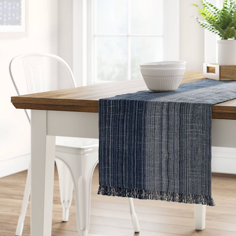 slide 2 of 3, 108" x 14" Cotton Striped Table Runner Blue - Threshold™: Traditional Rectangle, Machine Wash, Holiday Decor, 1 ct