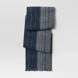 108" x 14" Cotton Striped Table Runner Blue - Threshold™: Traditional Rectangle, Machine Wash, Holiday Decor