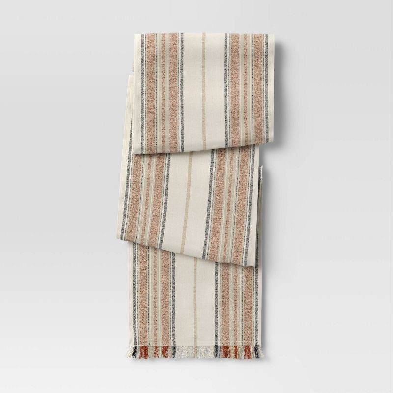 slide 1 of 3, 108" x 14" Cotton Striped Table Runner Orange - Threshold™: Thanksgiving & Christmas Decor, Traditional Style, 1 ct