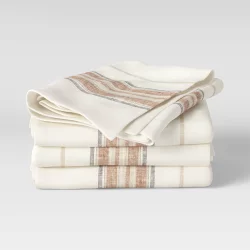 4pk Cotton Striped Border Napkins Orange - Threshold