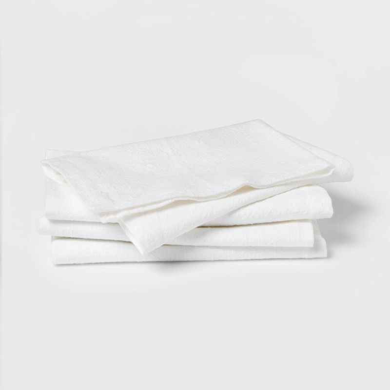 slide 1 of 3, 4pk Cotton Easy Care Napkins White - Threshold™: Solid Traditional Cloth, Machine Washable, 18"x18", Fall Kitchen Textiles, 4 ct