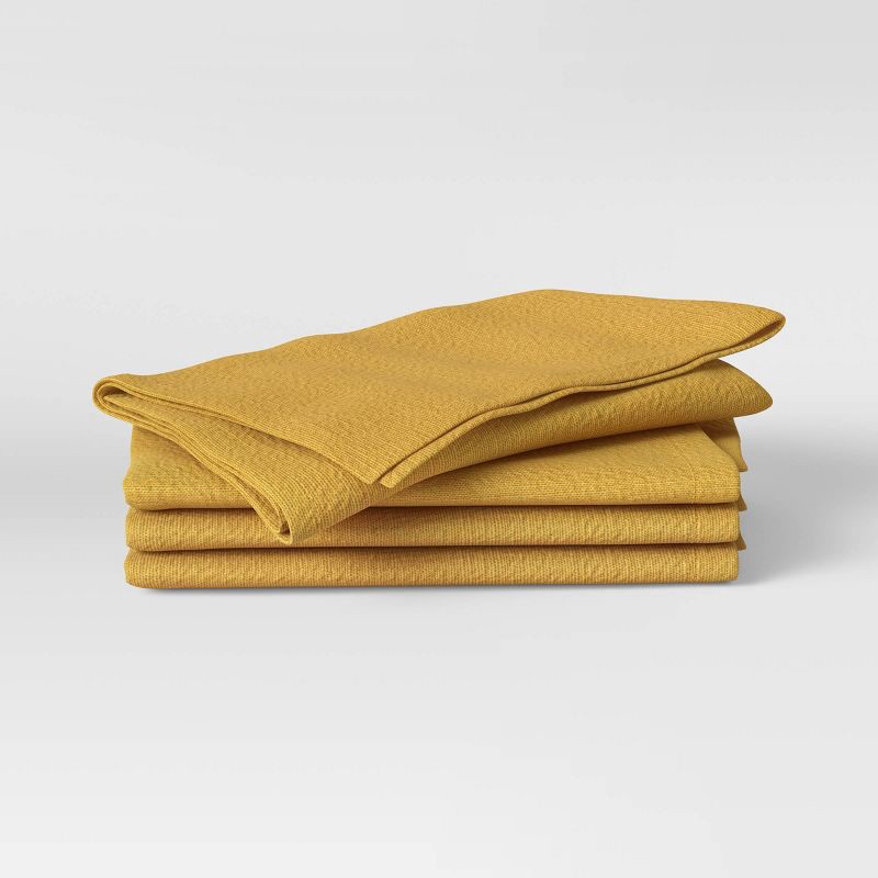 slide 1 of 4, 4pk Cotton Easy Care Napkins Yellow - Threshold™: Solid Traditional Kitchen Textiles, Machine Washable, 18"x18", 4 ct
