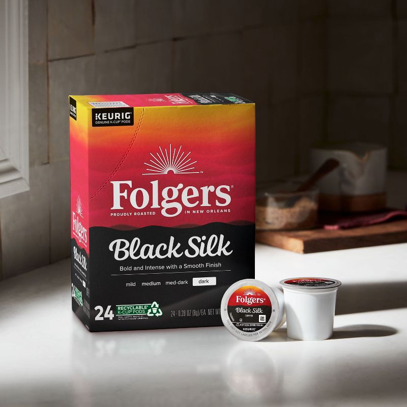 slide 2 of 5, Folgers Black Silk Dark Roast Coffee - Keurig K-Cup Pods - 24ct, 24 ct