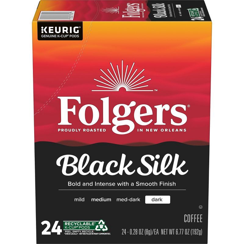 slide 1 of 5, Folgers Black Silk Dark Roast Coffee - Keurig K-Cup Pods - 24ct, 24 ct