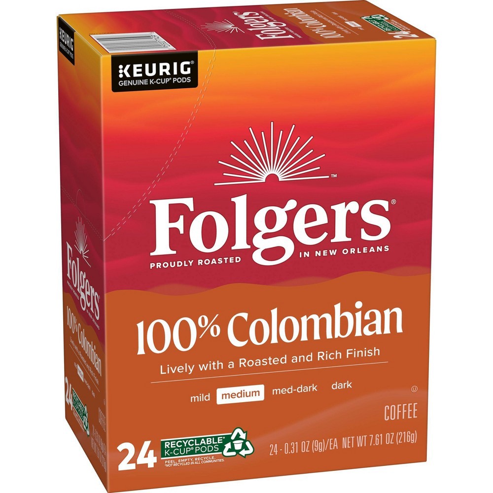 slide 9 of 10, Folgers Colombian Dark Roast Coffee Pods - 24ct, 24 ct