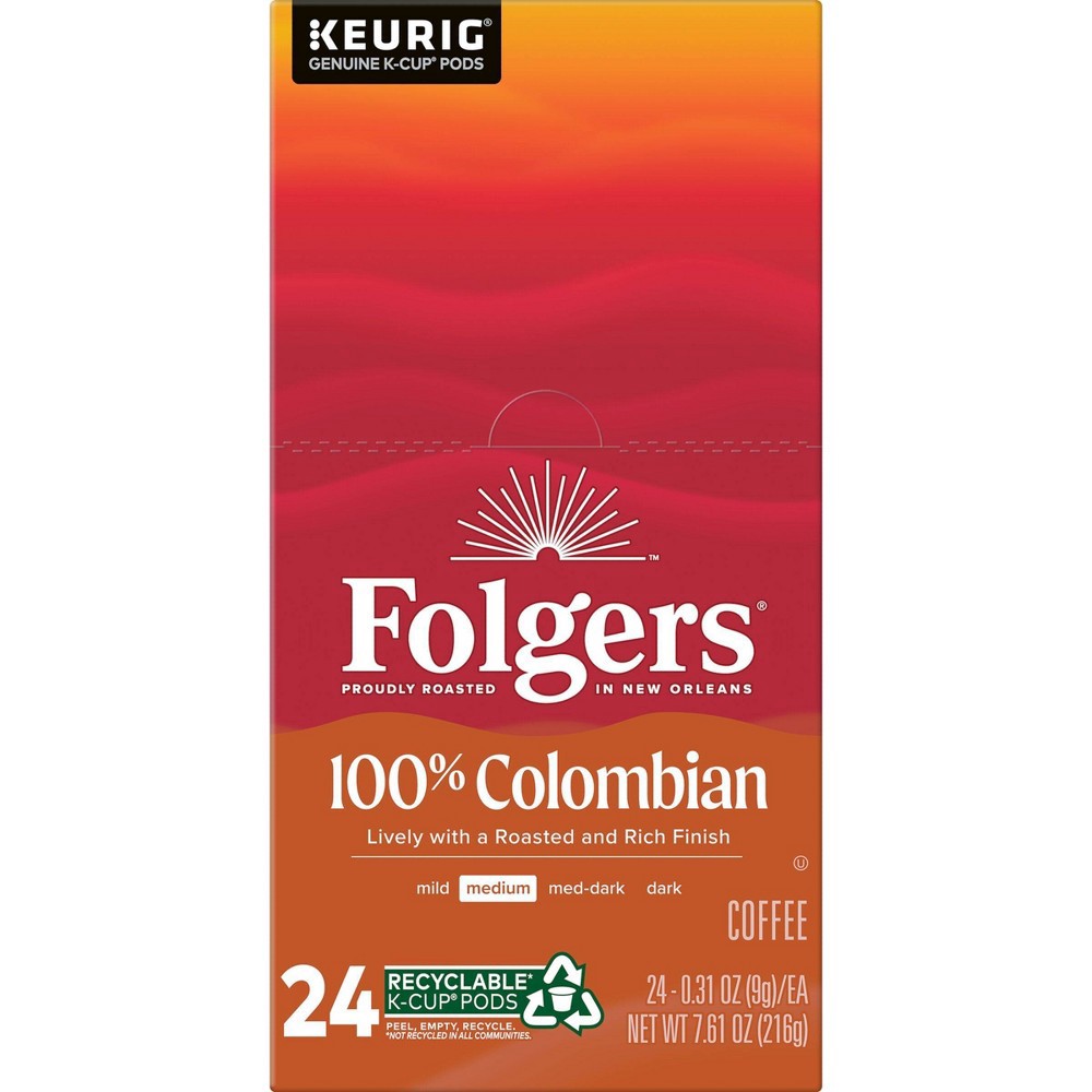 slide 2 of 10, Folgers Colombian Dark Roast Coffee Pods - 24ct, 24 ct