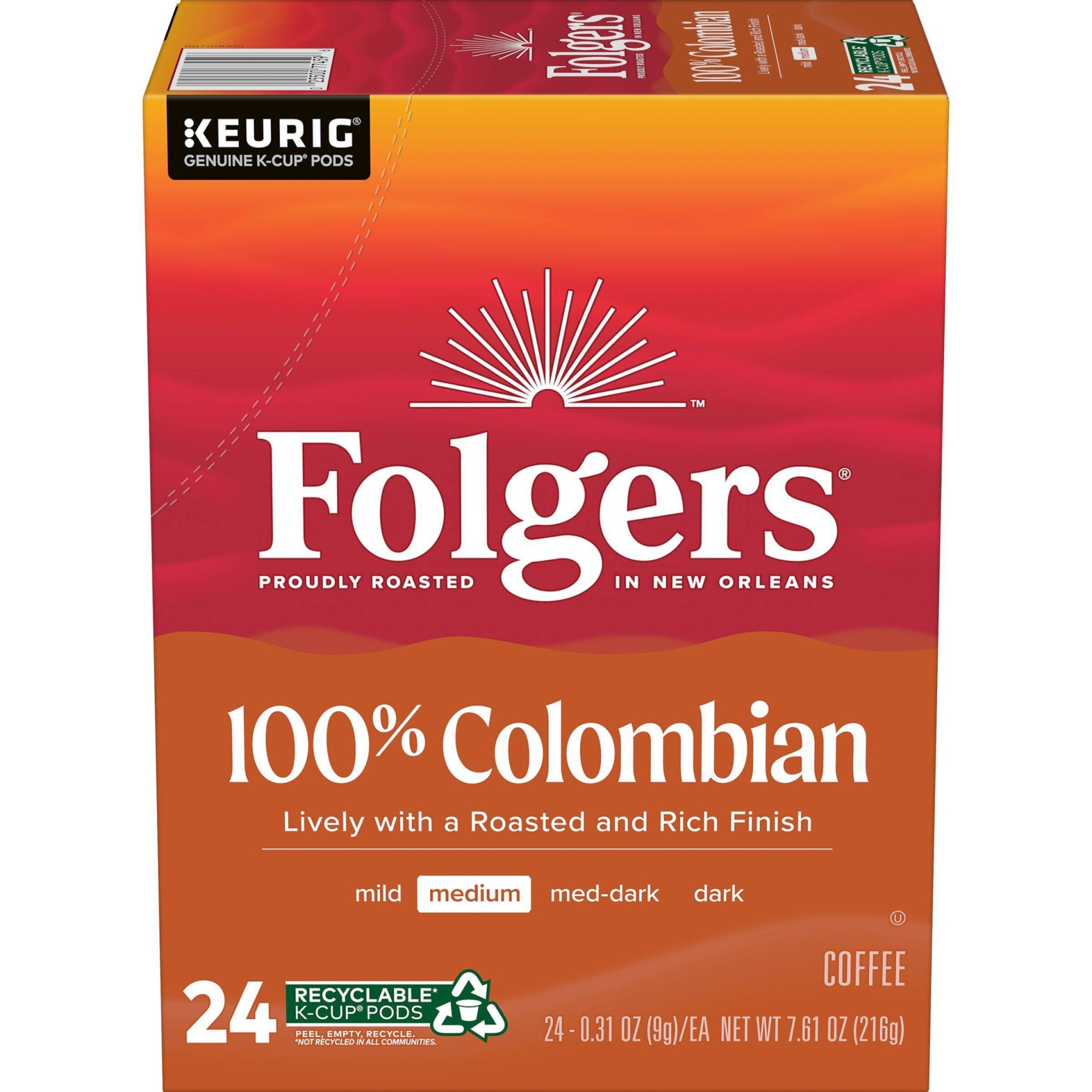 slide 1 of 10, Folgers Colombian Dark Roast Coffee Pods - 24ct, 24 ct