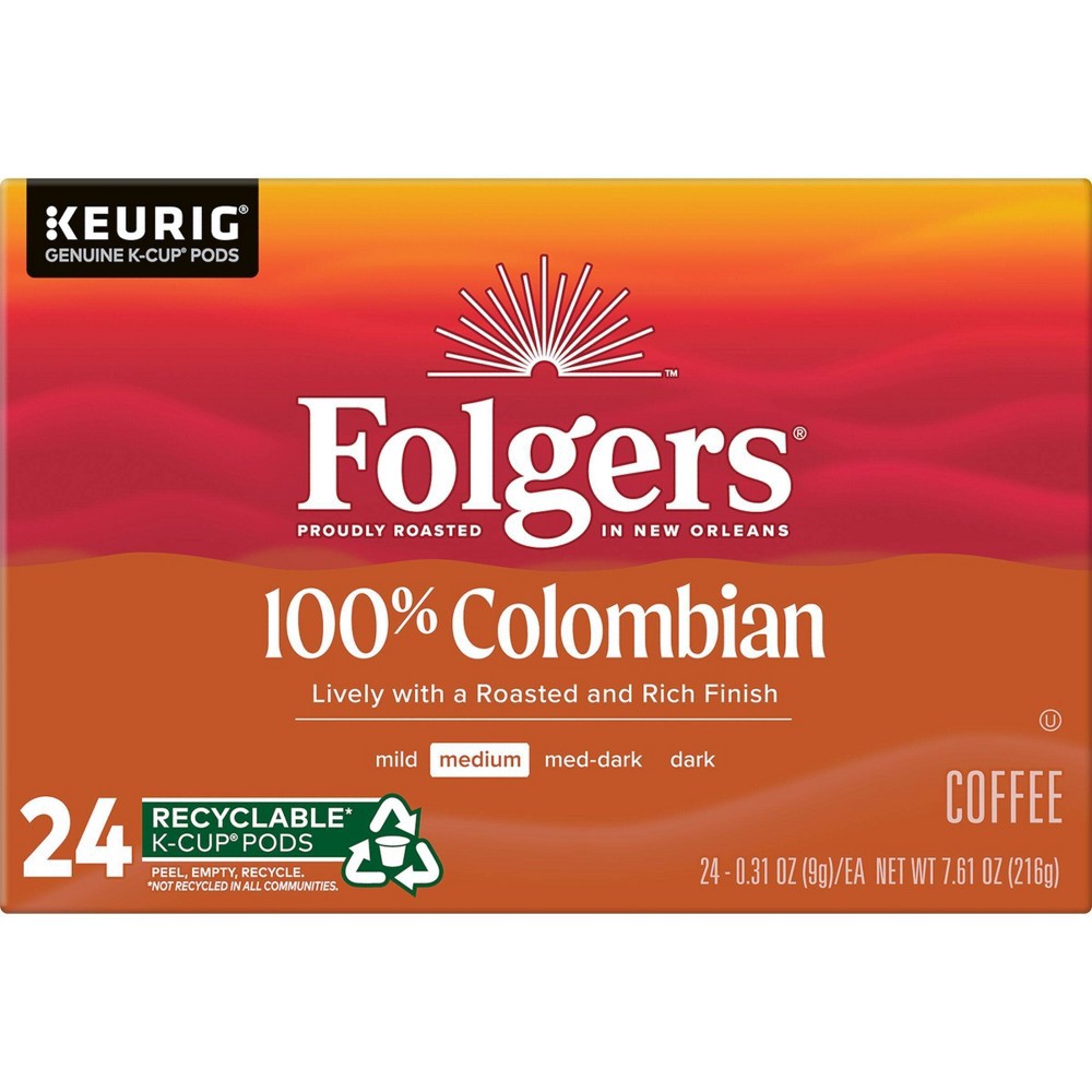 slide 6 of 10, Folgers Colombian Dark Roast Coffee Pods - 24ct, 24 ct