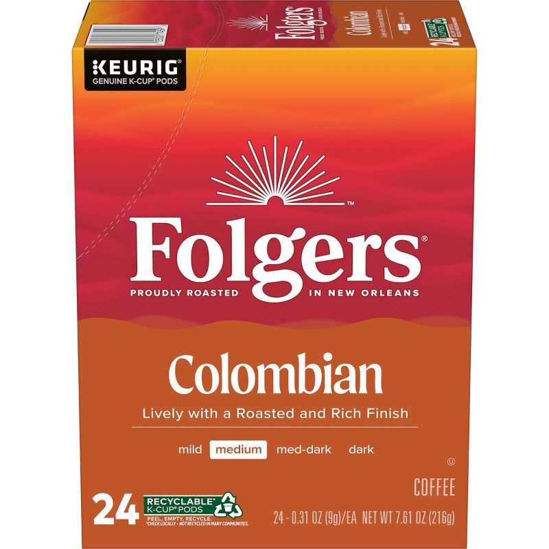 slide 1 of 7, Folgers Colombian Medium Roast Coffee - Keurig K-Cup Pods - 24ct, 24 ct