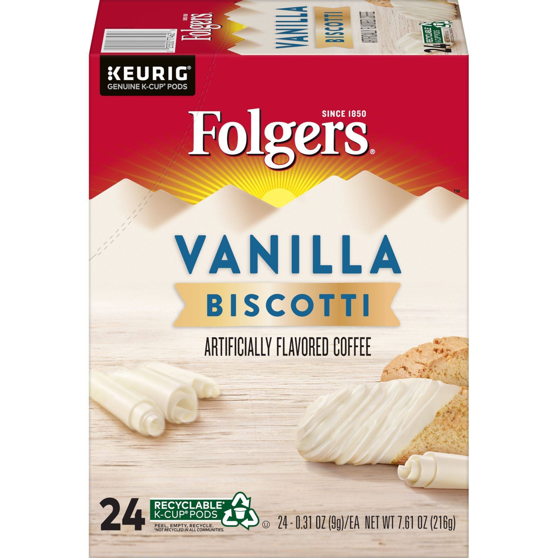 slide 1 of 8, Folgers Vanilla Biscotti Medium Roast Coffee Pods - 24ct, 24 ct