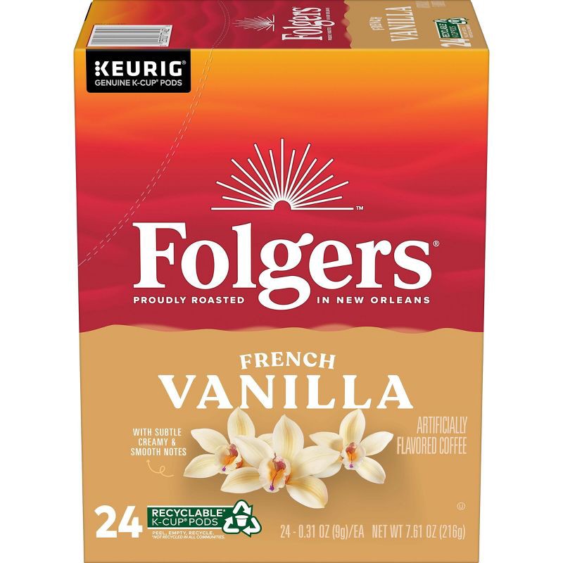 slide 1 of 7, Folgers French Vanilla Mild Roast Coffee - Keurig K-Cup Pods - 24ct, 24 ct