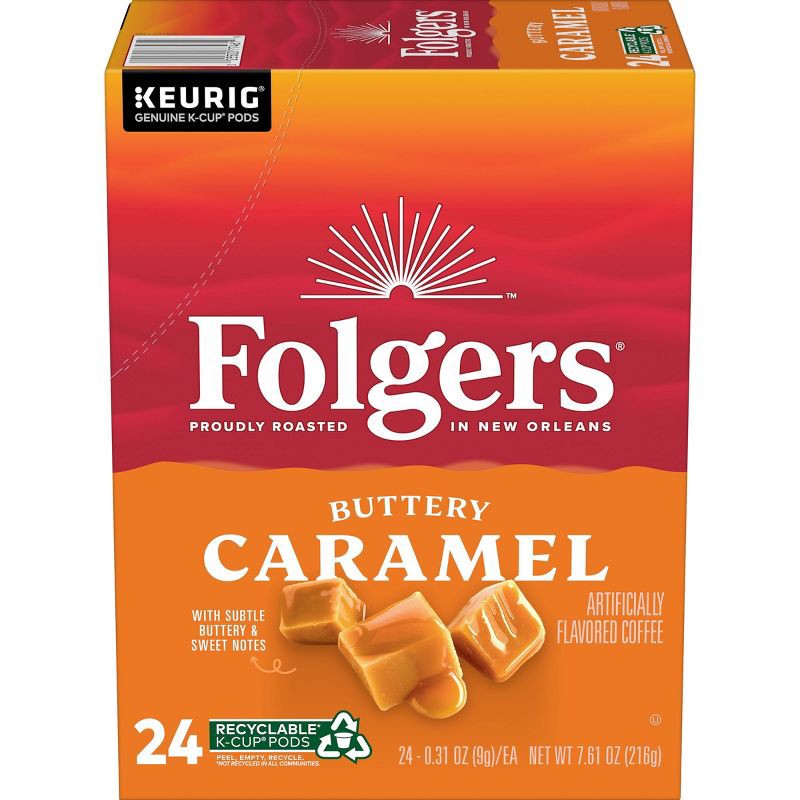 slide 1 of 1, Folgers Caramel Drizzle Dark Roast Coffee Pods - 24ct, 24 ct