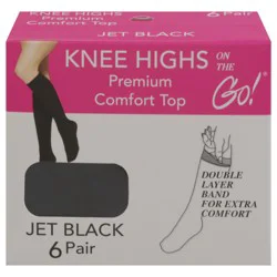 On the Go! Jet Black Premium Comfort Top Knee High Socks, One Size, 6 Pairs