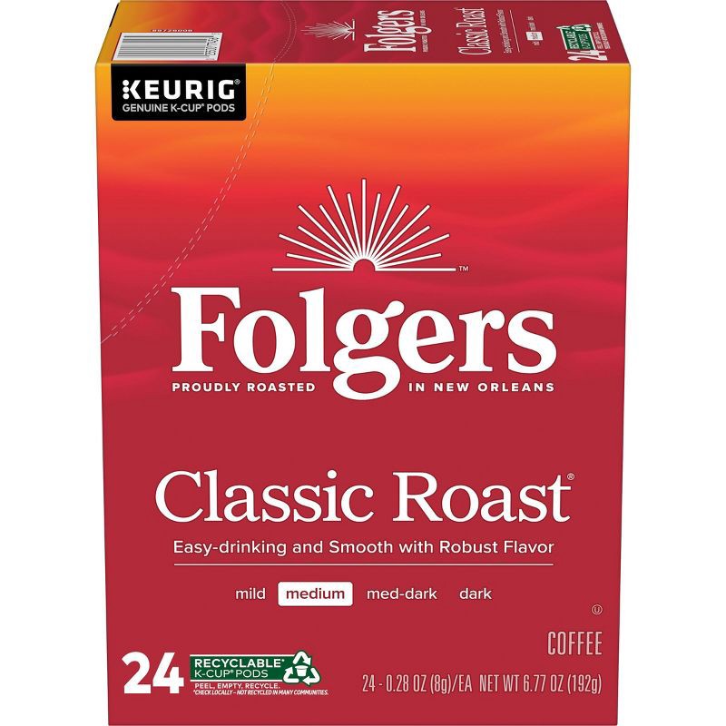 slide 1 of 5, Folgers Classic Medium Roast Coffee Pods - 24ct/6.77oz, 24 ct, 6.77 oz