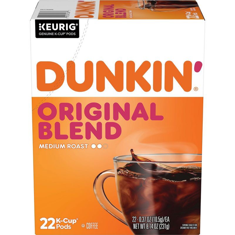 slide 1 of 9, Dunkin' Donuts Original Blend Medium Roast Keurig K-Cup Coffee Pods - 22ct, 22 ct