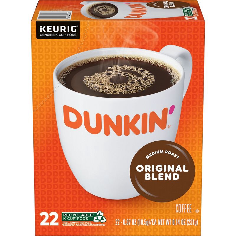 slide 1 of 9, Dunkin' Donuts Dunkin' Original Blend, Medium Roast, Keurig K-Cup Pods - 22ct, 8.14 oz