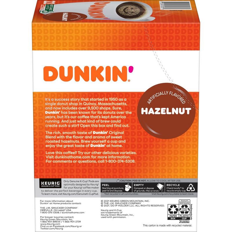 slide 2 of 8, Dunkin' Donuts Dunkin' Hazelnut Flavored Medium Roast Coffee - Keurig K-Cup Pods - 22ct, 22 ct