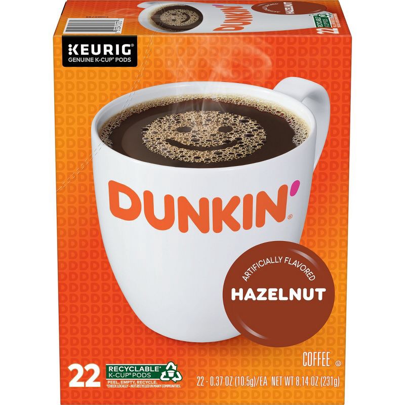 slide 1 of 8, Dunkin' Donuts Dunkin' Hazelnut Flavored Medium Roast Coffee - Keurig K-Cup Pods - 22ct, 22 ct