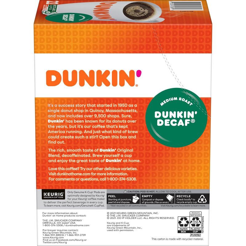 slide 2 of 7, Dunkin' Donuts Dunkin' Dunkin' Decaf Medium Roast Coffee - Keurig K-Cup Pods - 22ct, 22 ct