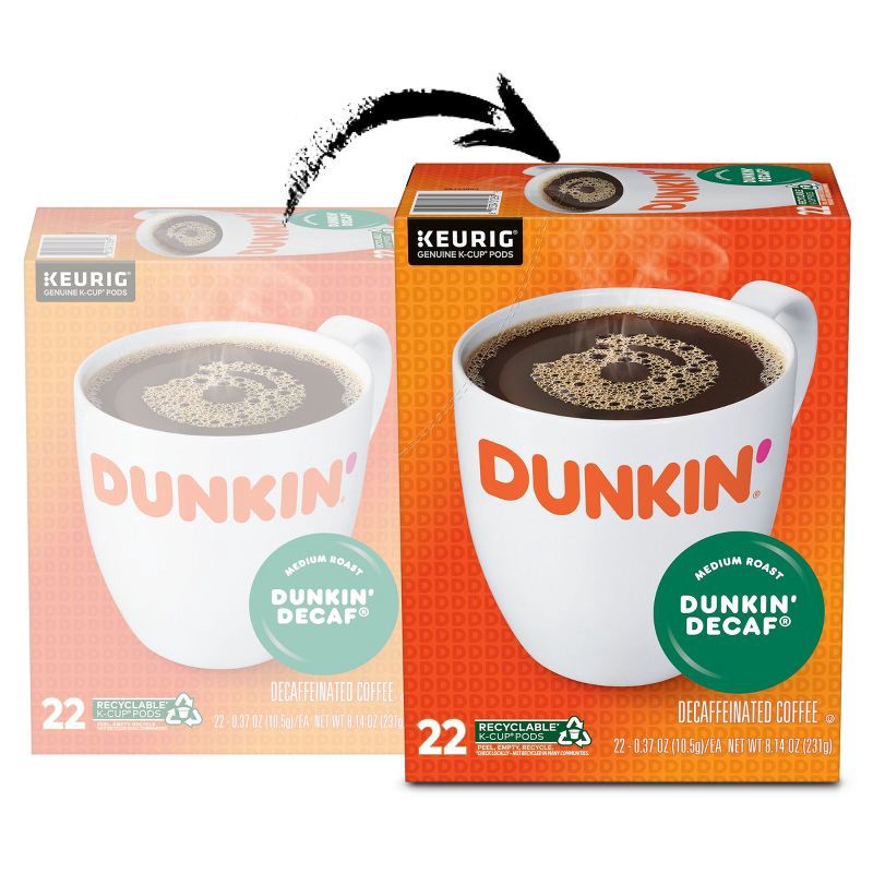 slide 3 of 7, Dunkin' Donuts Dunkin' Dunkin' Decaf Medium Roast Coffee - Keurig K-Cup Pods - 22ct, 22 ct