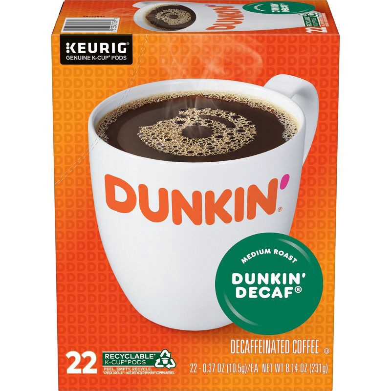 slide 1 of 10, Dunkin' Donuts Dunkin' Dunkin' Decaf Medium Roast Coffee - Keurig K-Cup Pods - 22ct, 22 ct