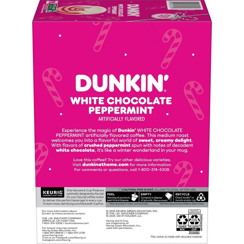 slide 2 of 8, Dunkin' Donuts Dunkin' White Chocolate Peppermint Artificially Flavored Medium Roast Keurig K-Cup Coffee Pods - 22ct, 22 ct