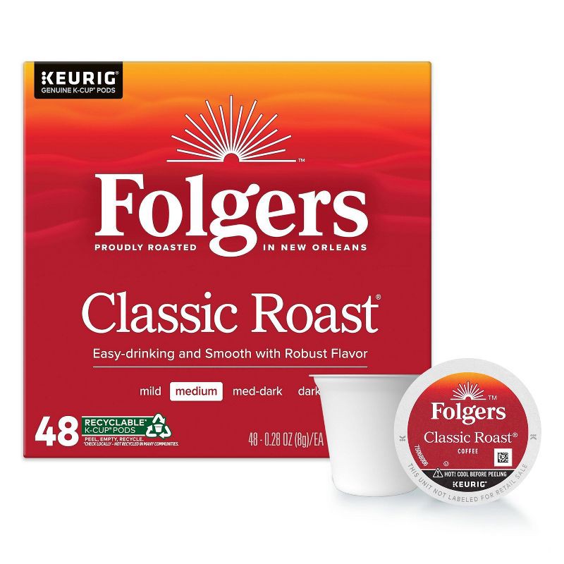 slide 2 of 5, Folgers Classic Medium Roast Coffee Pods - 48ct, 48 ct