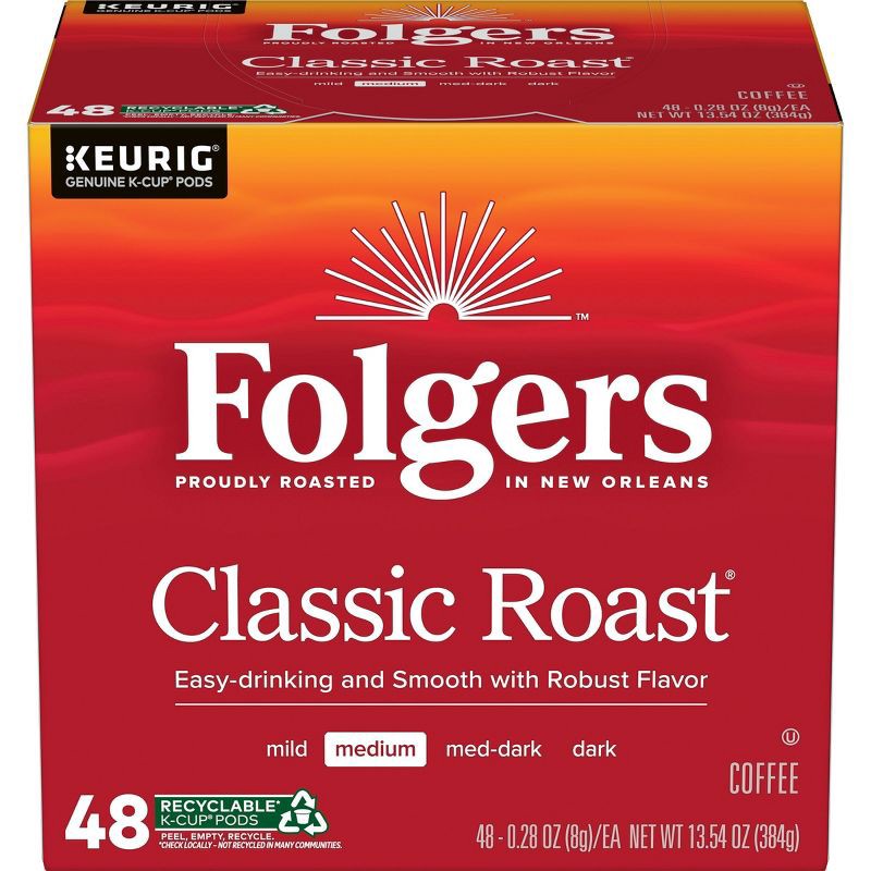 slide 1 of 5, Folgers Classic Medium Roast Coffee Pods - 48ct, 48 ct