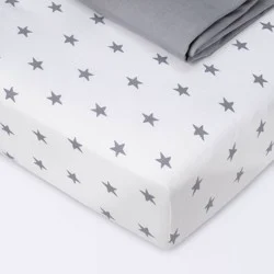 Fitted Jersey Crib Sheet - Gray & Scatter Star - Cloud Island™ 2pk