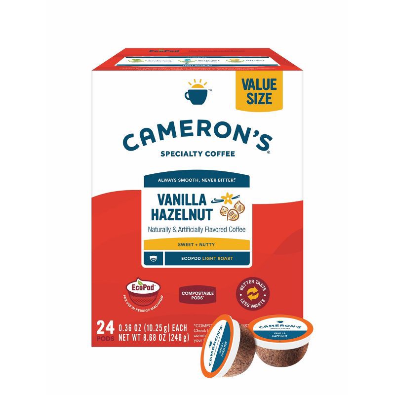 slide 1 of 9, Cameron's Coffee Vanilla Hazelnut Light Roast Coffee Pods - 24ct, 24 ct