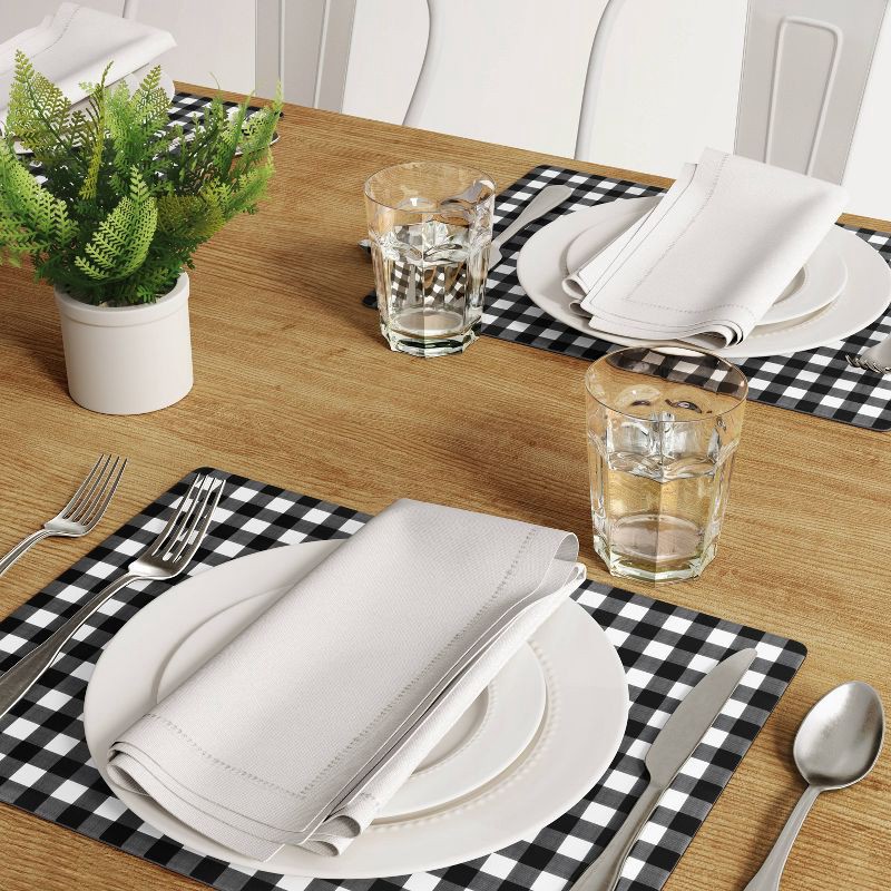 slide 2 of 2, Cork Buffalo Check Placemat Black - Threshold™: Geometric Rectangle, Traditional Style, Non-Woven Fabric, 16"x12", 1 ct