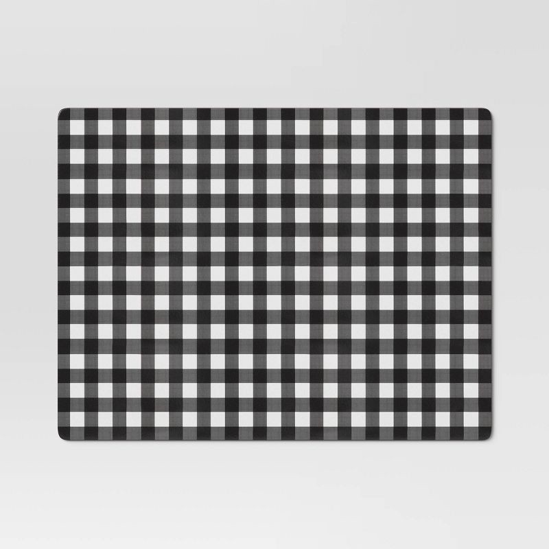 slide 1 of 2, Cork Buffalo Check Placemat Black - Threshold™: Geometric Rectangle, Traditional Style, Non-Woven Fabric, 16"x12", 1 ct