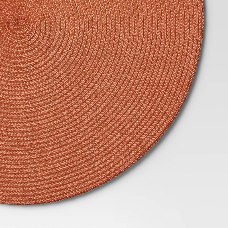 slide 3 of 3, Polyround Charger Placemat Orange - Threshold™: Traditional Round Table Decor, Basket Weave, Spot Clean, Fall Season, 1 ct