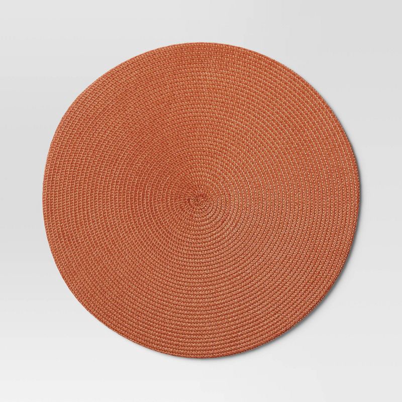 slide 1 of 3, Polyround Charger Placemat Orange - Threshold™: Traditional Round Table Decor, Basket Weave, Spot Clean, Fall Season, 1 ct