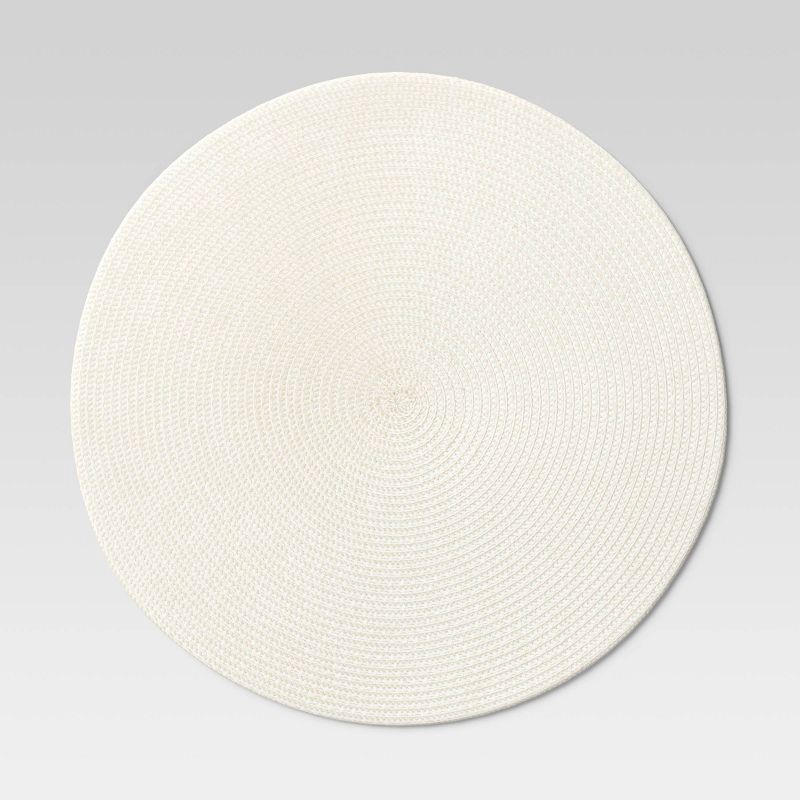slide 1 of 3, Polyround Charger Placemat Cream - Threshold™: Traditional Round Table Decor, Off-White, Spot Clean, Fall Season, 1 ct