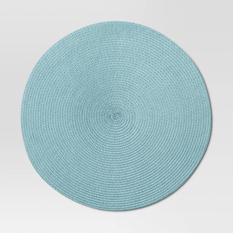 slide 1 of 3, Polyround Charger Placemat Blue - Threshold™: Traditional Round Table Mat, 15" Basket Weave, Spot Clean, 1 ct