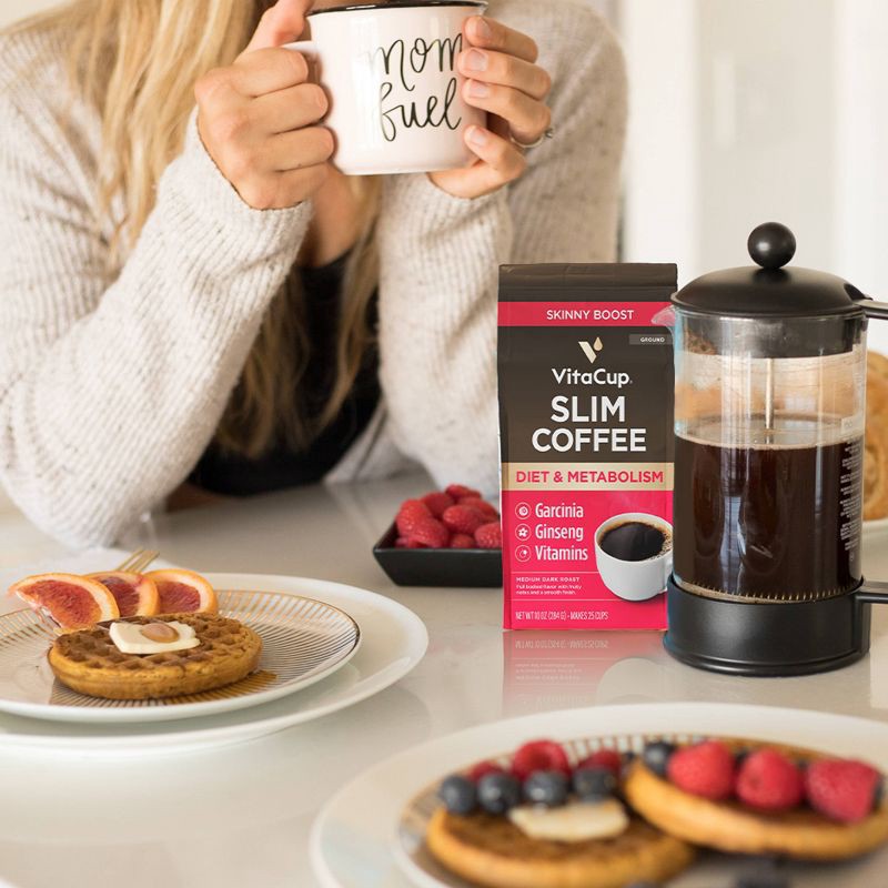 slide 3 of 4, VitaCup Slim Ground Coffee (Diet & Metabolism) w/ Garcinia, Ginseng, & B Vitamins, Medium Roast - 10oz, 10 oz