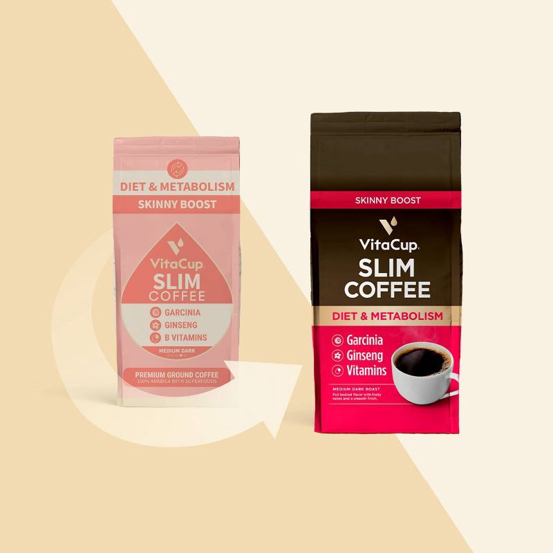 slide 4 of 4, VitaCup Slim Ground Coffee (Diet & Metabolism) w/ Garcinia, Ginseng, & B Vitamins, Medium Roast - 10oz, 10 oz