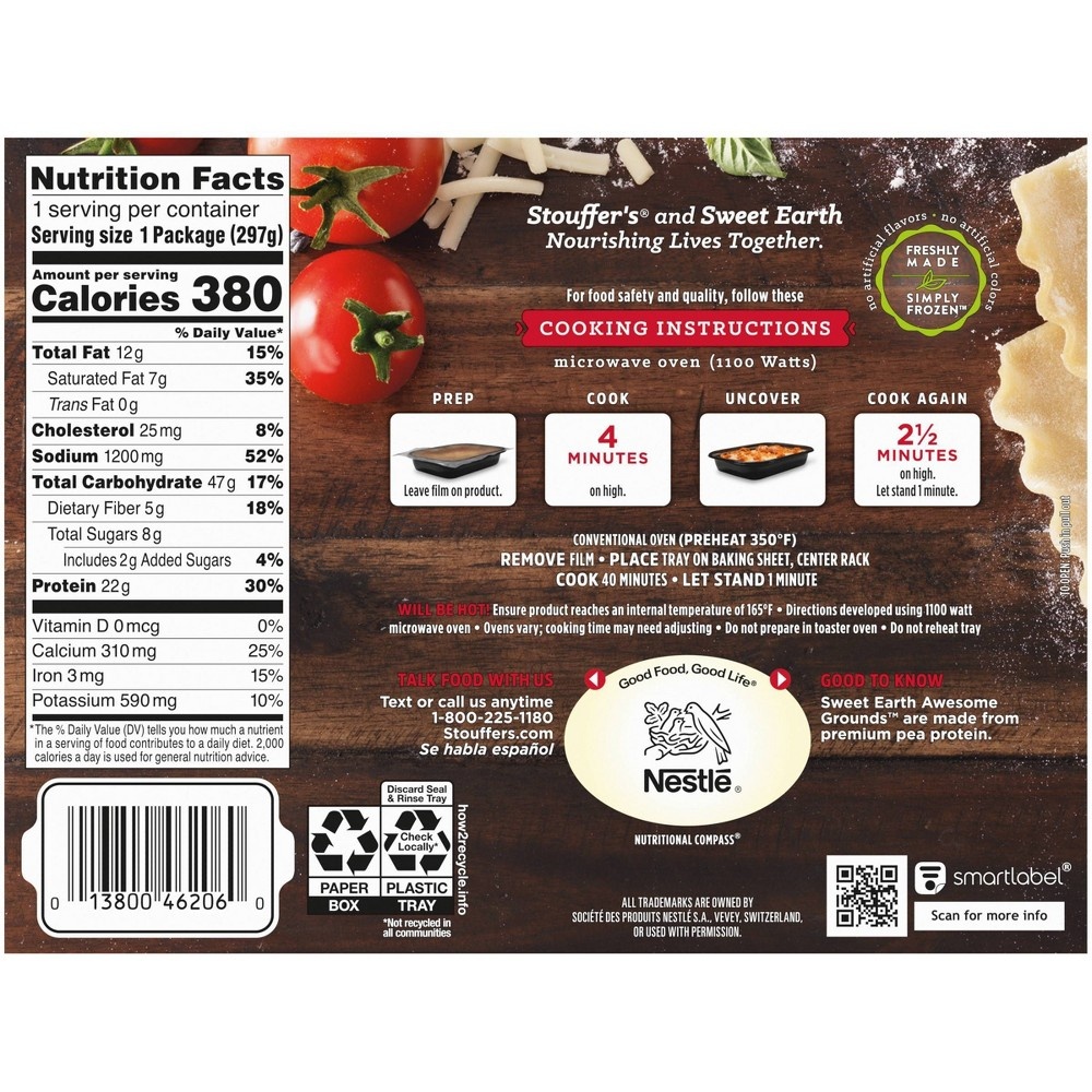 slide 4 of 9, Stouffer's Frozen Plant Based Protein Frozen Meatless Lasagna, 10.5 oz