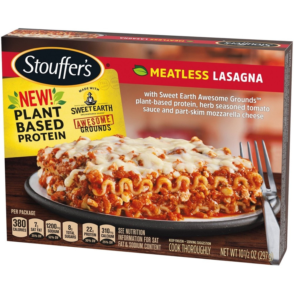 slide 5 of 9, Stouffer's Frozen Plant Based Protein Frozen Meatless Lasagna, 10.5 oz