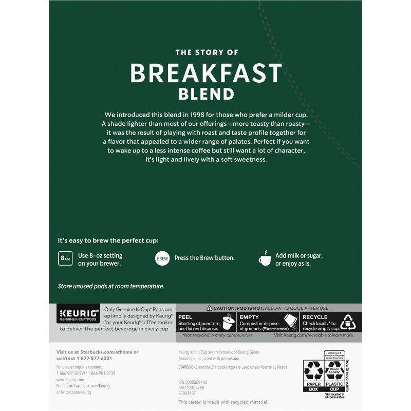 slide 7 of 7, Starbucks Keurig Breakfast Blend Medium Roast Coffee Pod - 22 K-Cups, 1 ct