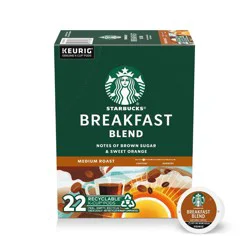 Starbucks Breakfast Blend Medium Roast Keurig K-Cup Coffee Pods - 22ct