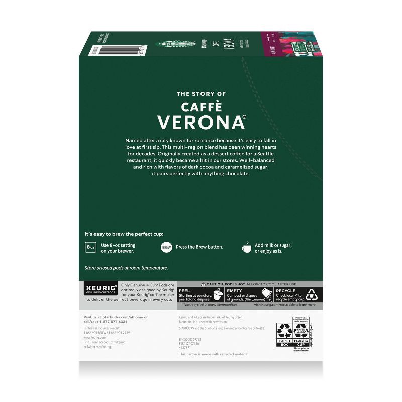 slide 8 of 8, Starbucks Verona Blend Dark Roast Keurig K-Cup Coffee Pods - 22ct, 22 ct