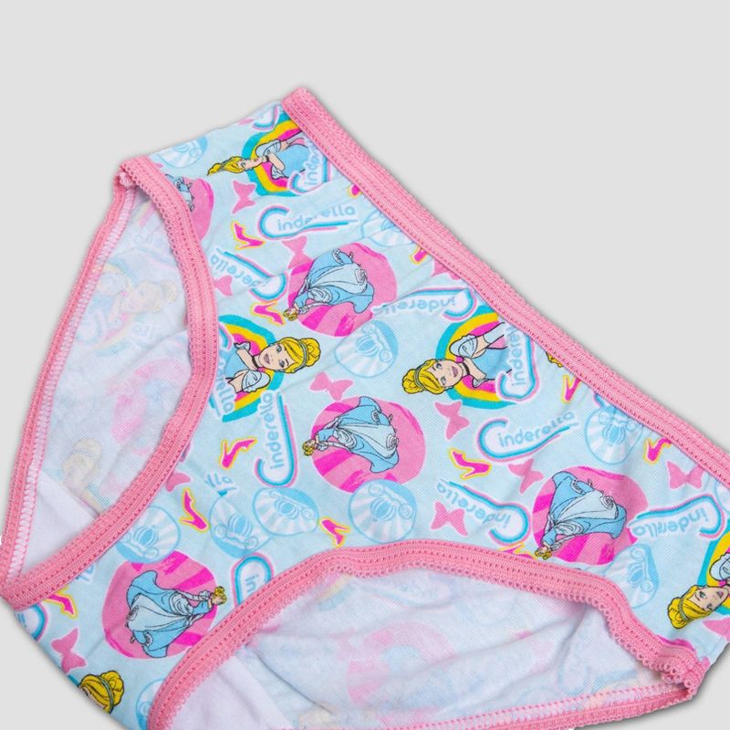 slide 5 of 5, Girls' Disney Princess 7pk Underwear - 6: Classic Patterns, Mid Rise, Full Waistband Elastic, 7 ct