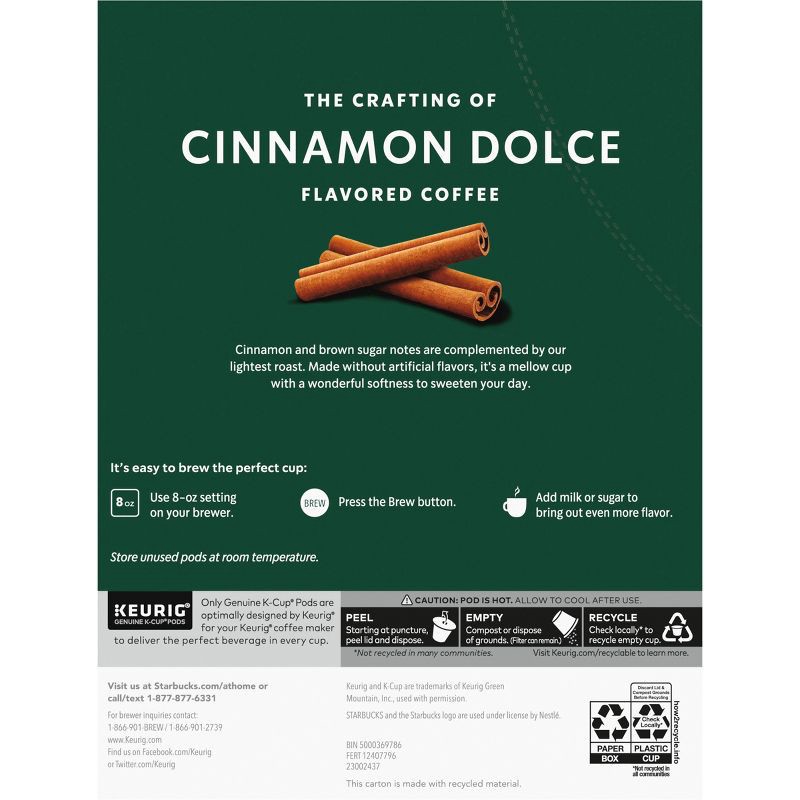 slide 6 of 6, Starbucks Keurig Cinnamon Dolce Cinnamon Light Roast Coffee Pods - 22 K-Cups, 1 ct