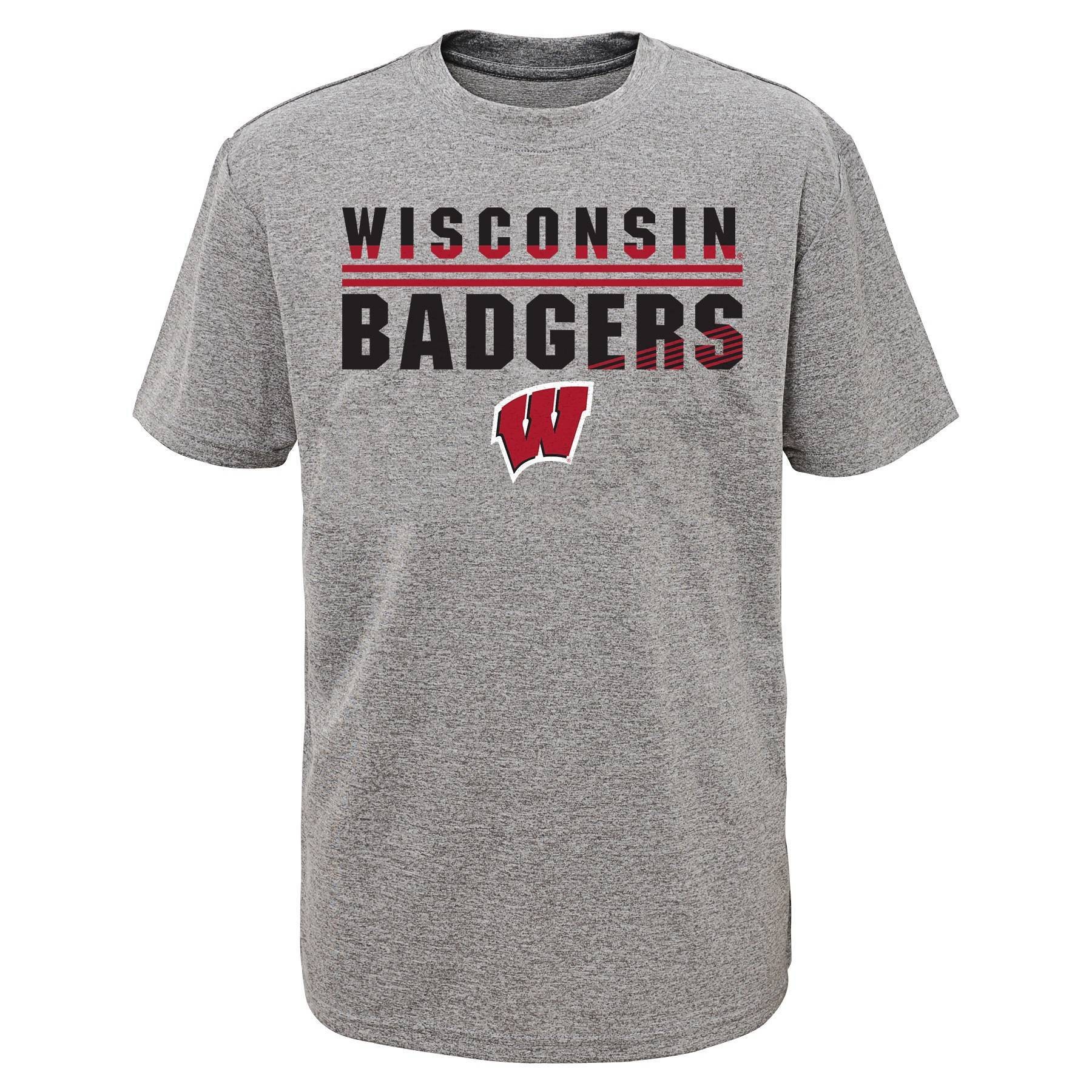 slide 1 of 1, NCAA Wisconsin Badgers Boys' Short Sleeve Gray Performance T-Shirt - XL, 1 ct