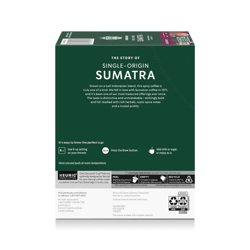 slide 2 of 7, Starbucks Sumatra Single Origin Dark Roast Keurig K-Cup Coffee Pods - 22ct, 22 ct
