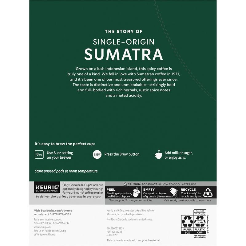 slide 7 of 7, Starbucks Keurig Sumatra Dark Roast Coffee Pods - 22 K-Cups, 1 ct